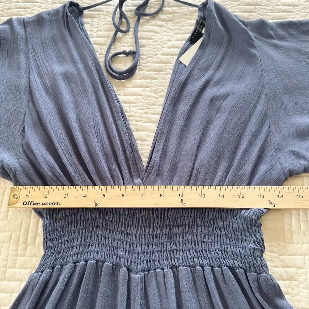 NWT Final Touch Short Sleeve Flowy Romper Boho Blue Size Small